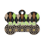 Argyle & Moroccan Mosaic Bone Shaped Dog ID Tag - Small (Personalized)