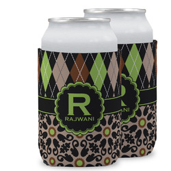 Argyle & Moroccan Mosaic Can Cooler (12 oz) w/ Name and Initial
