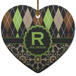 Argyle & Moroccan Mosaic Heart Ceramic Ornament w/ Name and Initial