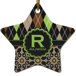 Argyle & Moroccan Mosaic Star Ceramic Ornament w/ Name and Initial