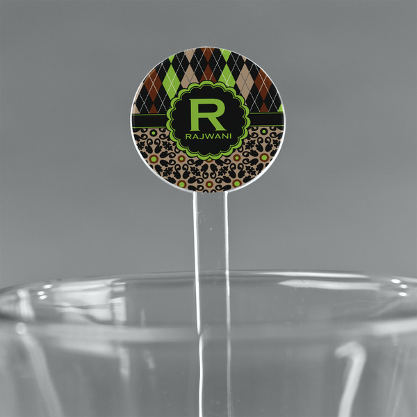 Custom Argyle & Moroccan Mosaic 7" Round Plastic Stir Sticks - Clear (Personalized)