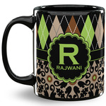 Argyle & Moroccan Mosaic 11 Oz Coffee Mug - Black (Personalized)