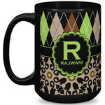 Argyle & Moroccan Mosaic 15 Oz Coffee Mug - Black (Personalized)