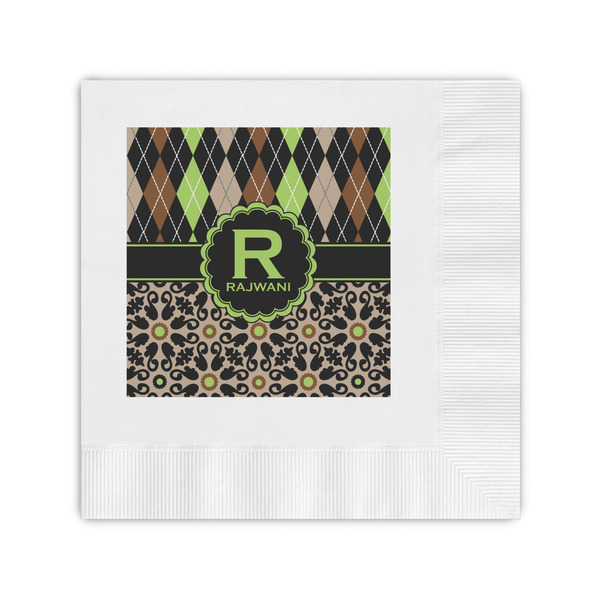 Custom Argyle & Moroccan Mosaic Coined Cocktail Napkins (Personalized)