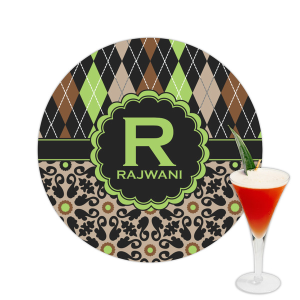 Custom Argyle & Moroccan Mosaic Printed Drink Topper -  2.5" (Personalized)