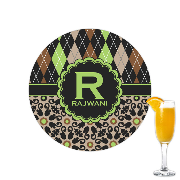 Custom Argyle & Moroccan Mosaic Printed Drink Topper - 2.15" (Personalized)