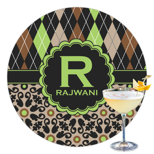 Custom Argyle & Moroccan Mosaic Printed Drink Topper - 3.5" (Personalized)