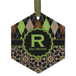 Argyle & Moroccan Mosaic Flat Glass Ornament - Hexagon w/ Name and Initial