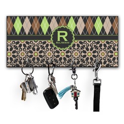 Argyle & Moroccan Mosaic Key Hanger w/ 4 Hooks w/ Name and Initial