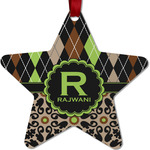 Argyle & Moroccan Mosaic Metal Star Ornament - Double Sided w/ Name and Initial