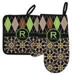 Argyle & Moroccan Mosaic Left Oven Mitt & Pot Holder Set w/ Name and Initial