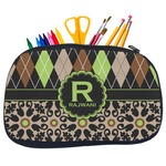 Argyle & Moroccan Mosaic Neoprene Pencil Case - Medium w/ Name and Initial