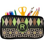 Argyle & Moroccan Mosaic Neoprene Pencil Case - Small w/ Name and Initial