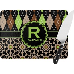 Argyle & Moroccan Mosaic Rectangular Glass Cutting Board - Large - 15.25"x11.25" w/ Name and Initial