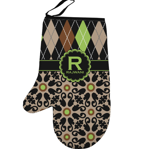 Custom Argyle & Moroccan Mosaic Left Oven Mitt (Personalized)