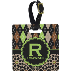 Argyle & Moroccan Mosaic Plastic Luggage Tag - Square w/ Name and Initial