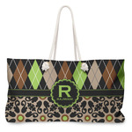 Argyle & Moroccan Mosaic Large Tote Bag with Rope Handles (Personalized)