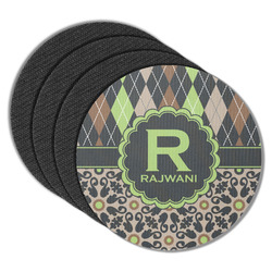 Argyle & Moroccan Mosaic Round Rubber Backed Coasters - Set of 4 (Personalized)