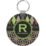 Argyle & Moroccan Mosaic Round Plastic Keychain (Personalized)