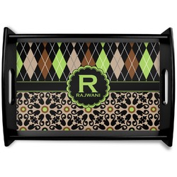 Argyle & Moroccan Mosaic Black Wooden Tray - Small (Personalized)