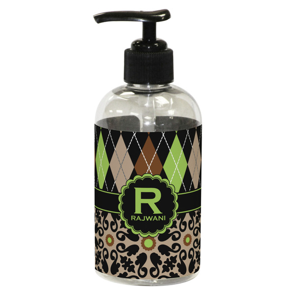 Custom Argyle & Moroccan Mosaic Plastic Soap / Lotion Dispenser (8 oz - Small - Black) (Personalized)