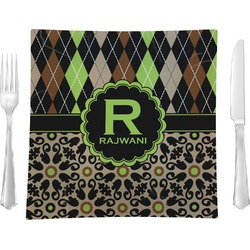 Argyle & Moroccan Mosaic 9.5" Glass Square Lunch / Dinner Plate- Single or Set of 4 (Personalized)