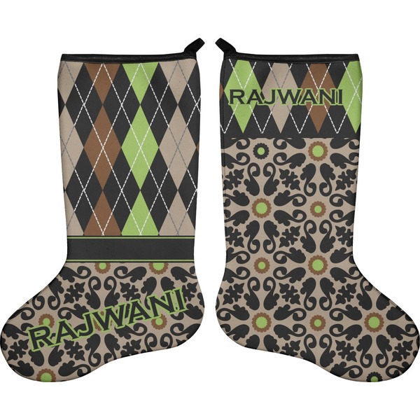 Custom Argyle & Moroccan Mosaic Holiday Stocking - Double-Sided - Neoprene (Personalized)