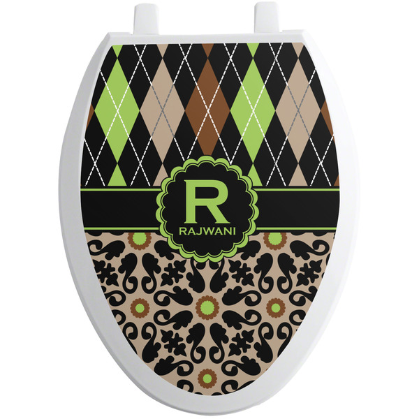 Custom Argyle & Moroccan Mosaic Toilet Seat Decal - Elongated (Personalized)