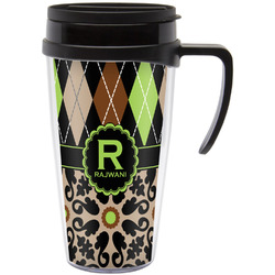 Argyle & Moroccan Mosaic Acrylic Travel Mug with Handle (Personalized)