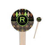 Argyle & Moroccan Mosaic 4" Round Wooden Food Picks - Single Sided (Personalized)