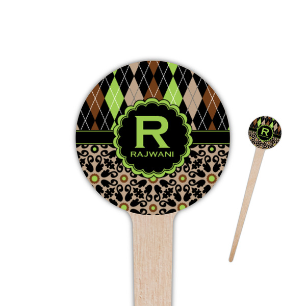 Custom Argyle & Moroccan Mosaic 4" Round Wooden Food Picks - Single Sided (Personalized)