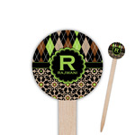 Argyle & Moroccan Mosaic 6" Round Wooden Food Picks - Single Sided (Personalized)