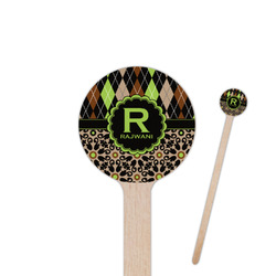 Argyle & Moroccan Mosaic 6" Round Wooden Stir Sticks - Single Sided (Personalized)
