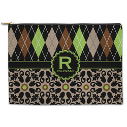 Argyle & Moroccan Mosaic Zipper Pouch - Large - 12.5"x8.5" (Personalized)