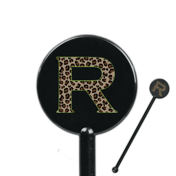 Custom Granite Leopard 5.5" Round Plastic Stir Sticks - Black - Double Sided (Personalized)