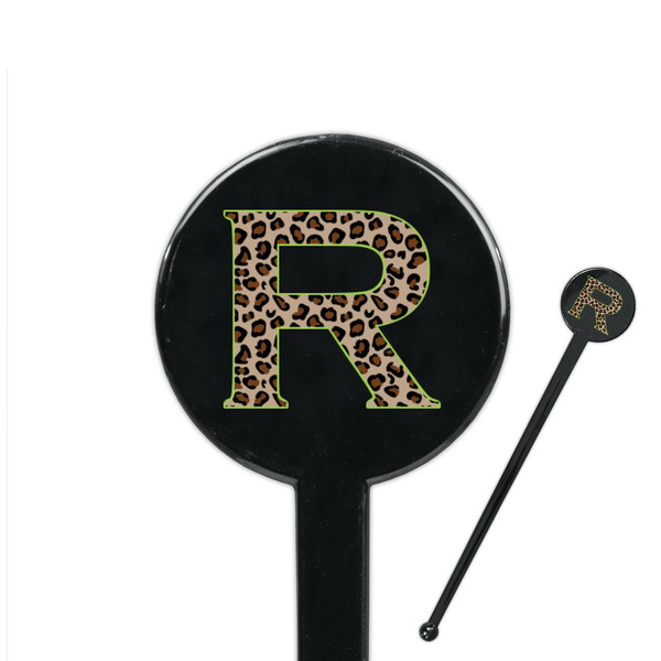 Custom Granite Leopard 7" Round Plastic Stir Sticks - Black - Double Sided (Personalized)