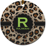 Granite Leopard Round Ceramic Ornament w/ Name and Initial