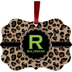 Granite Leopard Metal Frame Ornament - Double Sided w/ Name and Initial