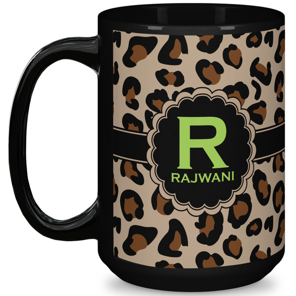 Custom Granite Leopard 15 Oz Coffee Mug - Black (Personalized)