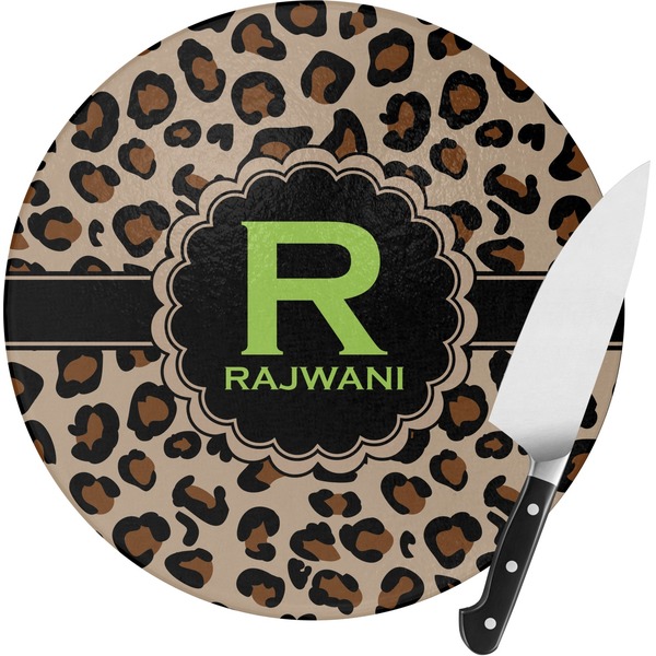 Custom Granite Leopard Round Glass Cutting Board - Medium (Personalized)