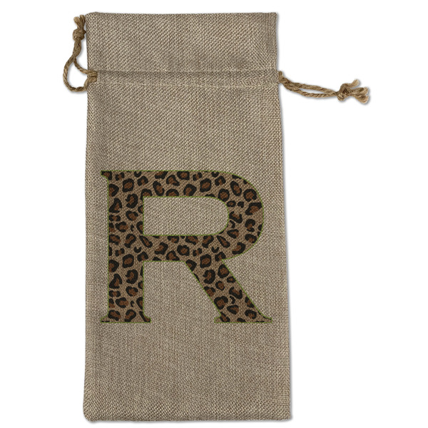 Custom Granite Leopard Large Burlap Gift Bag - Front (Personalized)