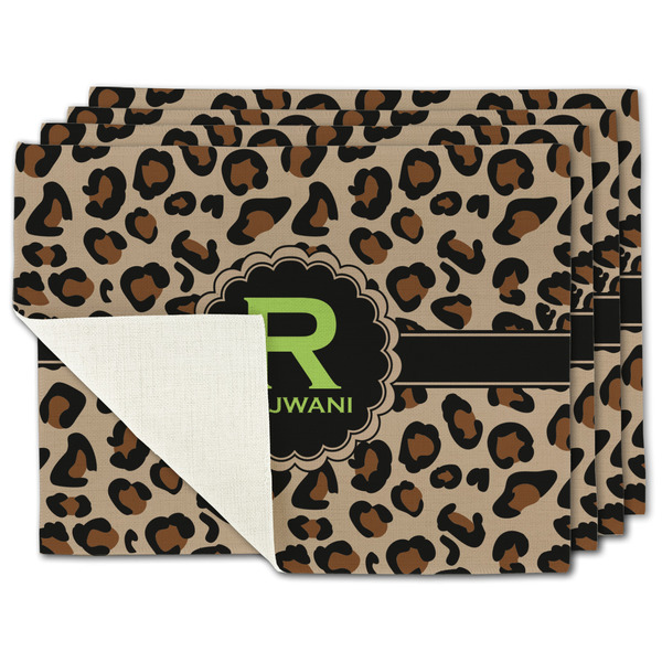 Custom Granite Leopard Single-Sided Linen Placemat - Set of 4 w/ Name and Initial