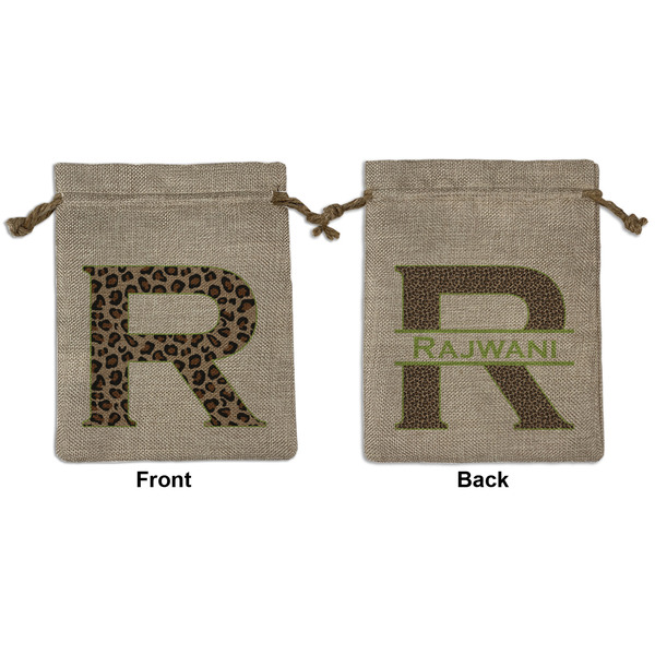 Custom Granite Leopard Medium Burlap Gift Bag - Front & Back (Personalized)