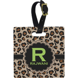 Granite Leopard Plastic Luggage Tag - Square w/ Name and Initial