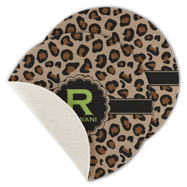 Custom Granite Leopard Round Linen Placemat - Single Sided - Set of 4 (Personalized)