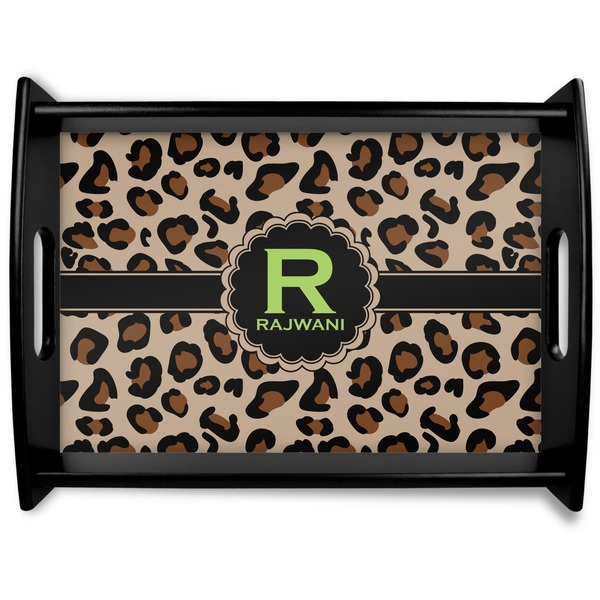 Custom Granite Leopard Black Wooden Tray - Large (Personalized)