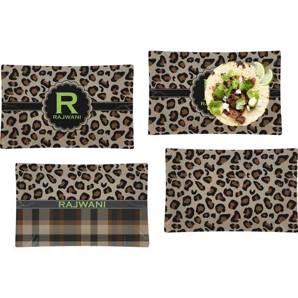 Custom Granite Leopard Set of 4 Glass Rectangular Lunch / Dinner Plate (Personalized)