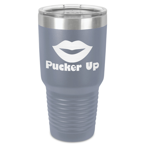 Custom Lips (Pucker Up) 30 oz Stainless Steel Tumbler - Grey - Single-Sided