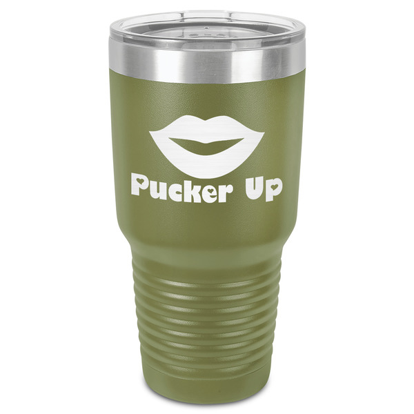 Custom Lips (Pucker Up) 30 oz Stainless Steel Tumbler - Olive - Single-Sided