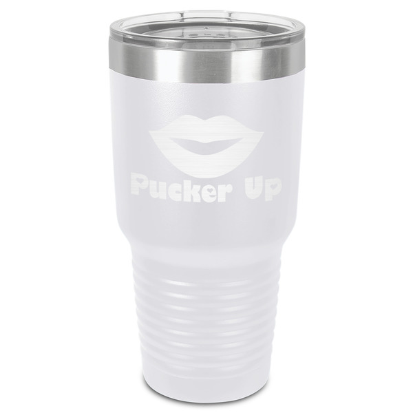 Custom Lips (Pucker Up) 30 oz Stainless Steel Tumbler - White - Single-Sided